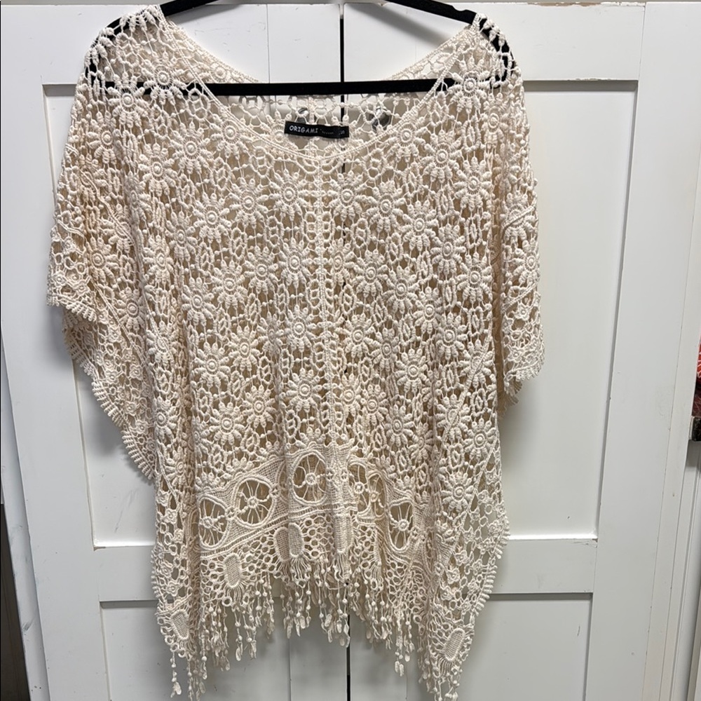 Origami by Viven Cream Crochet Lace Top Hippie Boho Spring/Summer Casual